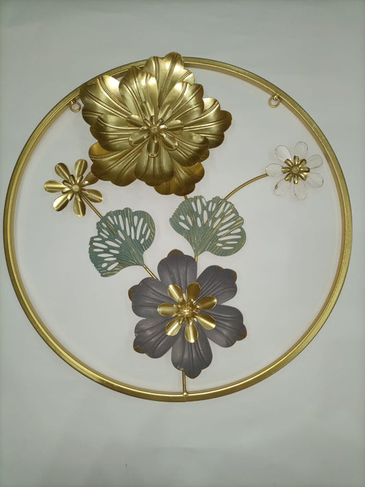 Golden Metal Flower Frame Round Elegant Imported Decorative Wall Art